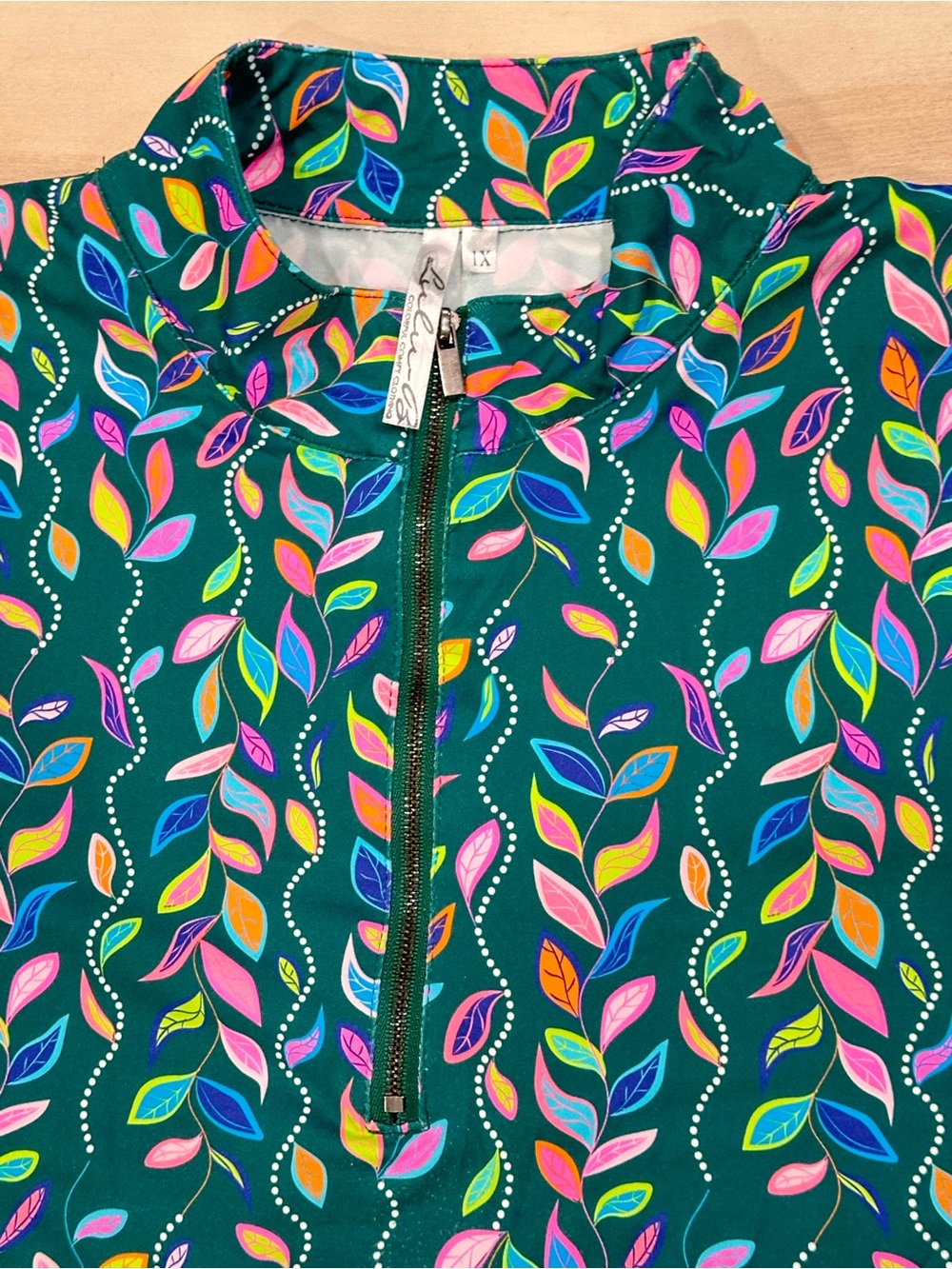Lulu-B multi-color falling leaf print dress Sz 1X Dark Green 3/4 Sleeve UPF 50+ - Picture 4 of 10